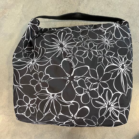 Neiman Marcus Black White floral pink lined tote bag womens lightweight reusable - Picture 1 of 7